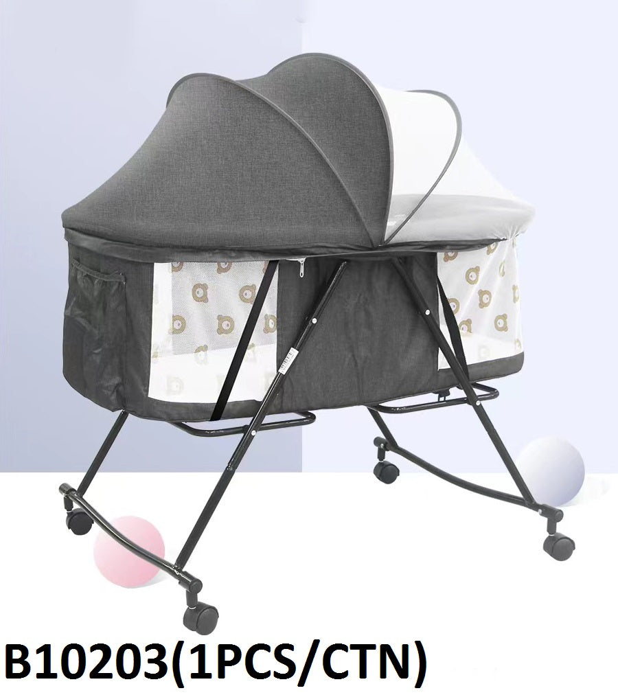 Grey Cradle with Wheels, Fold & Swing - B10203