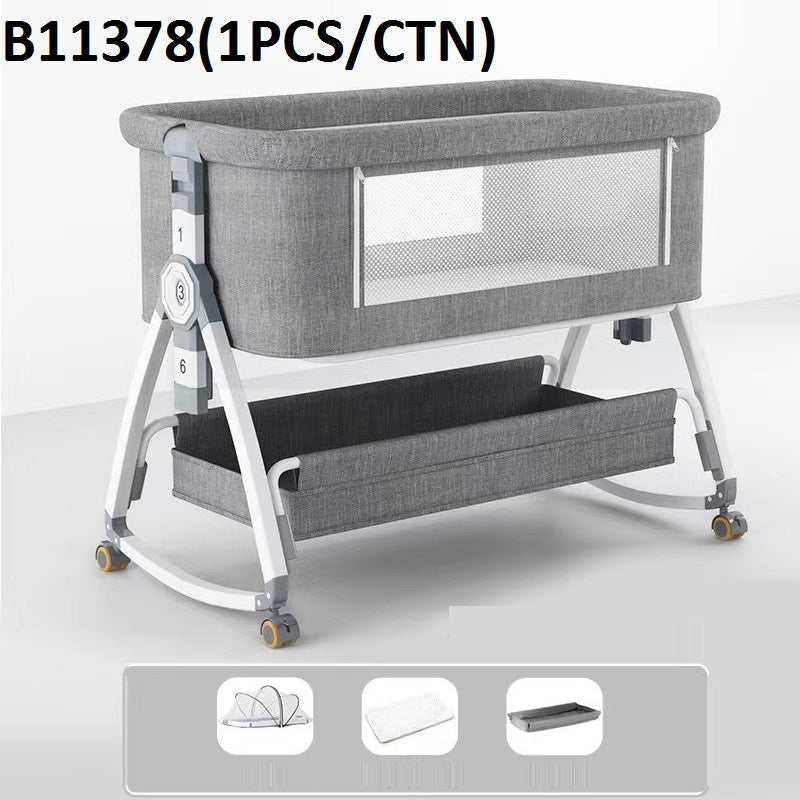 Baby Grey Cradle with Canopy, Storage & Mattress - B11378