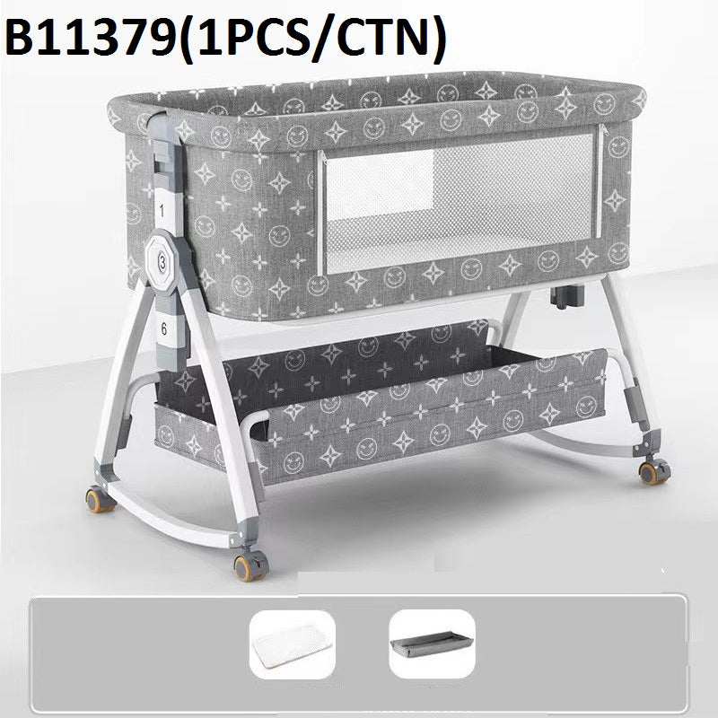 Baby Grey Cradle with Printed Design - B11379