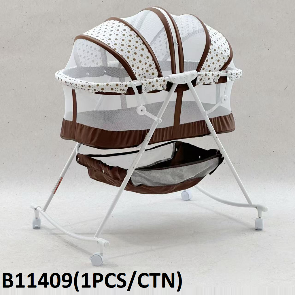 White & Brown Cradle with Canopy and Storage - B11409