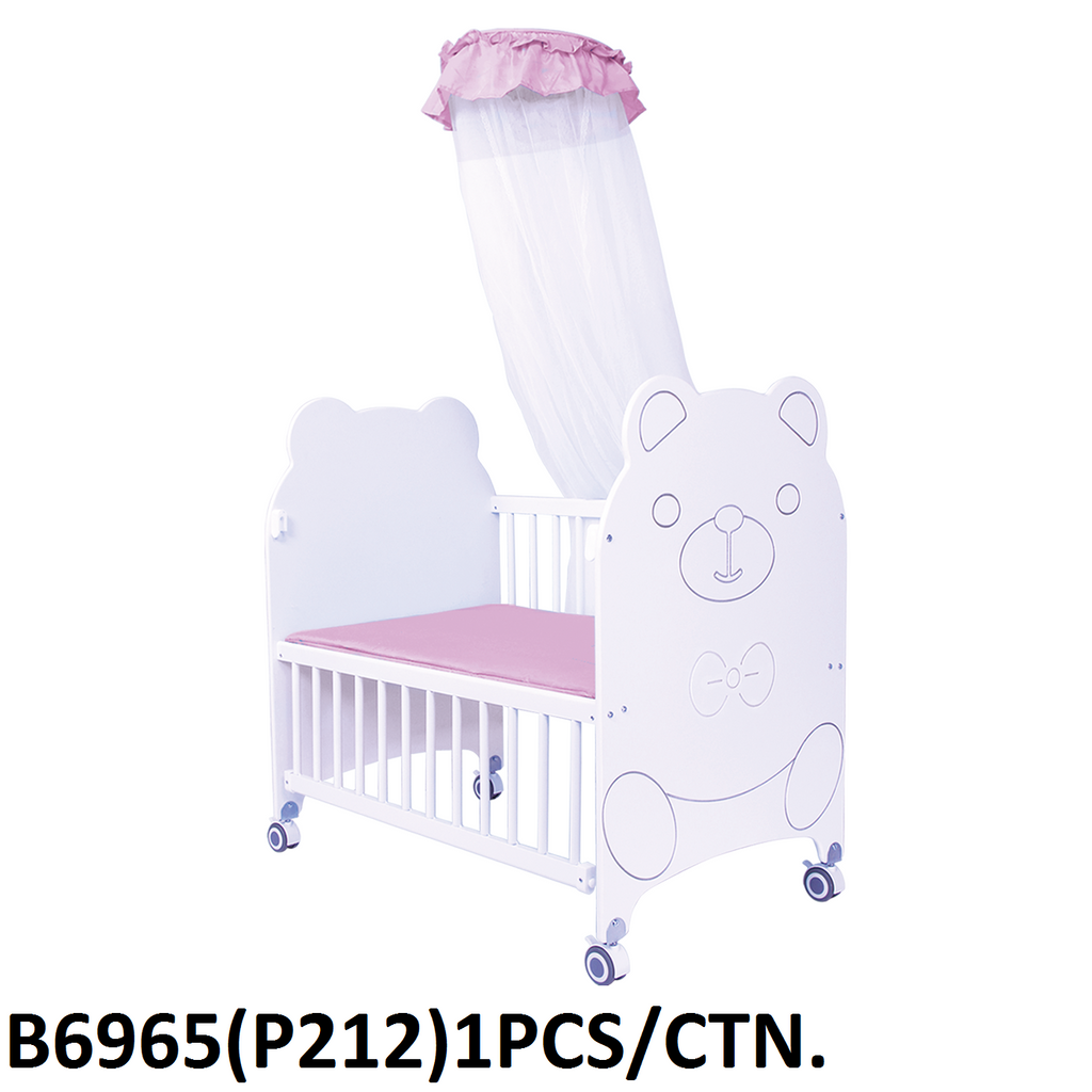 Classic Wooden Bassinet – Pink Elegance with Natural Charm - B6965