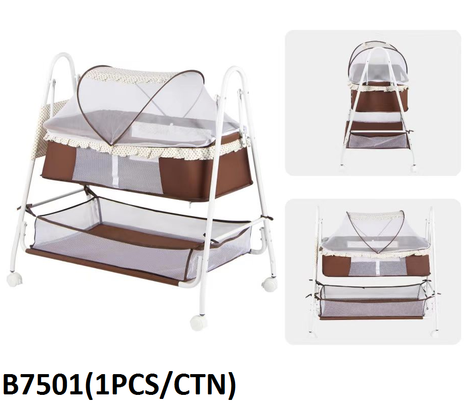 Deluxe Bassinet – Warm Brown Design with Protective Canopy - B7501